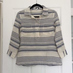 J. Crew Blue and White Linen Blend Top